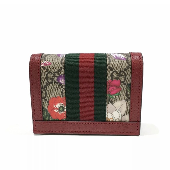 NIB GUCCI Ophidia GG Supreme Monogram Web Flora Card Case Wallet Red Leather NIB - Picture 2 of 10